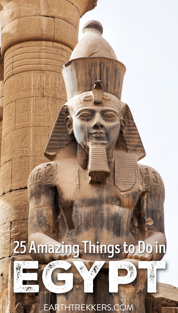 Here are 25 epic things to do in Egypt: Cairo, Luxor, Aswan, Pyramids of Giza, Valley of the Kings, Red Sea scuba diving, Abu Simbel, Sinai Peninsula, Karnak Temple, and many more.