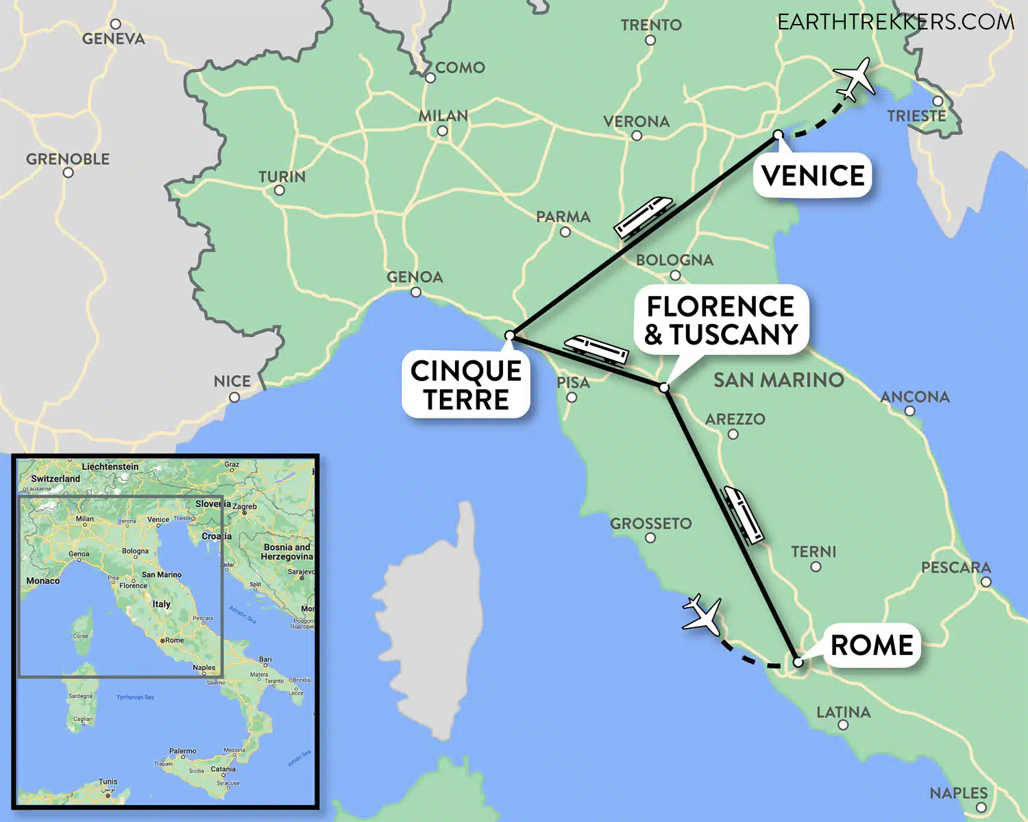 Italy Itinerary Map Rome Florence Venice
