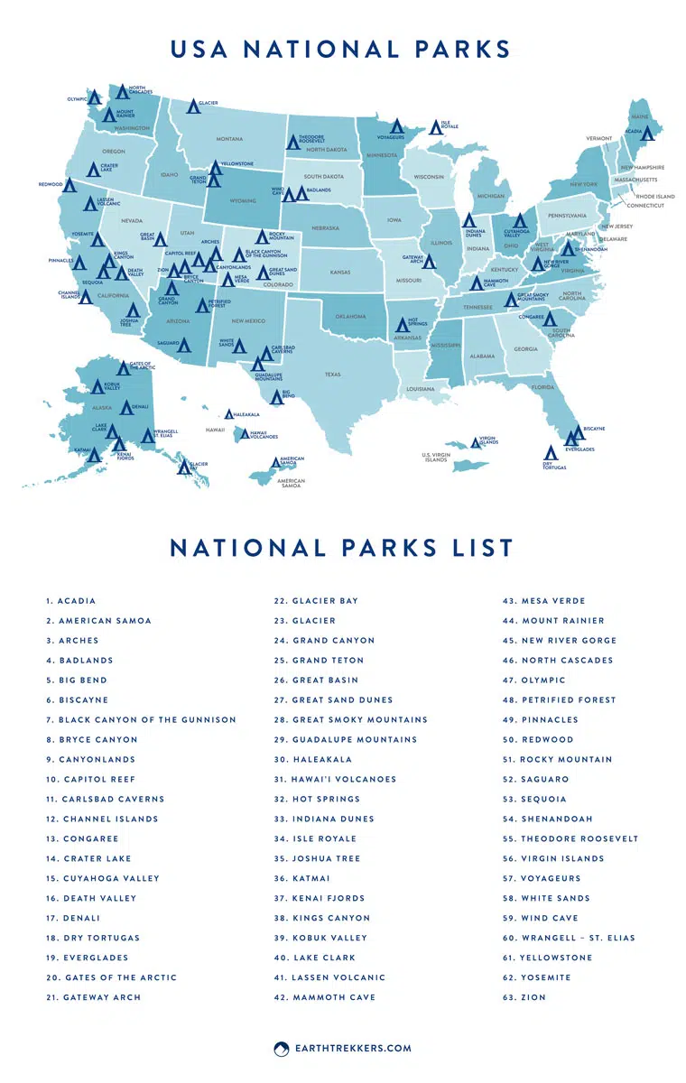 US National Park Map Checklist